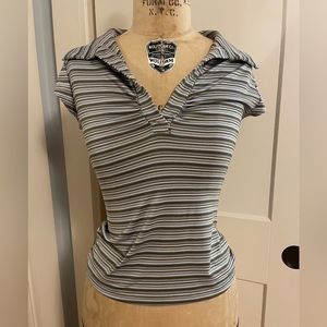 Striped collar vneck top